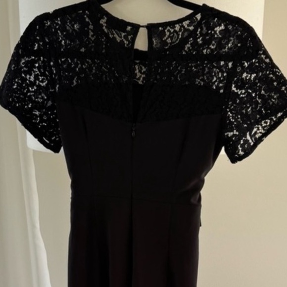 TAHARI Black short Sleeve jumpsuit w/ Lace Top wide-leg Zip Back Belt pockets XS - Picture 8 of 9